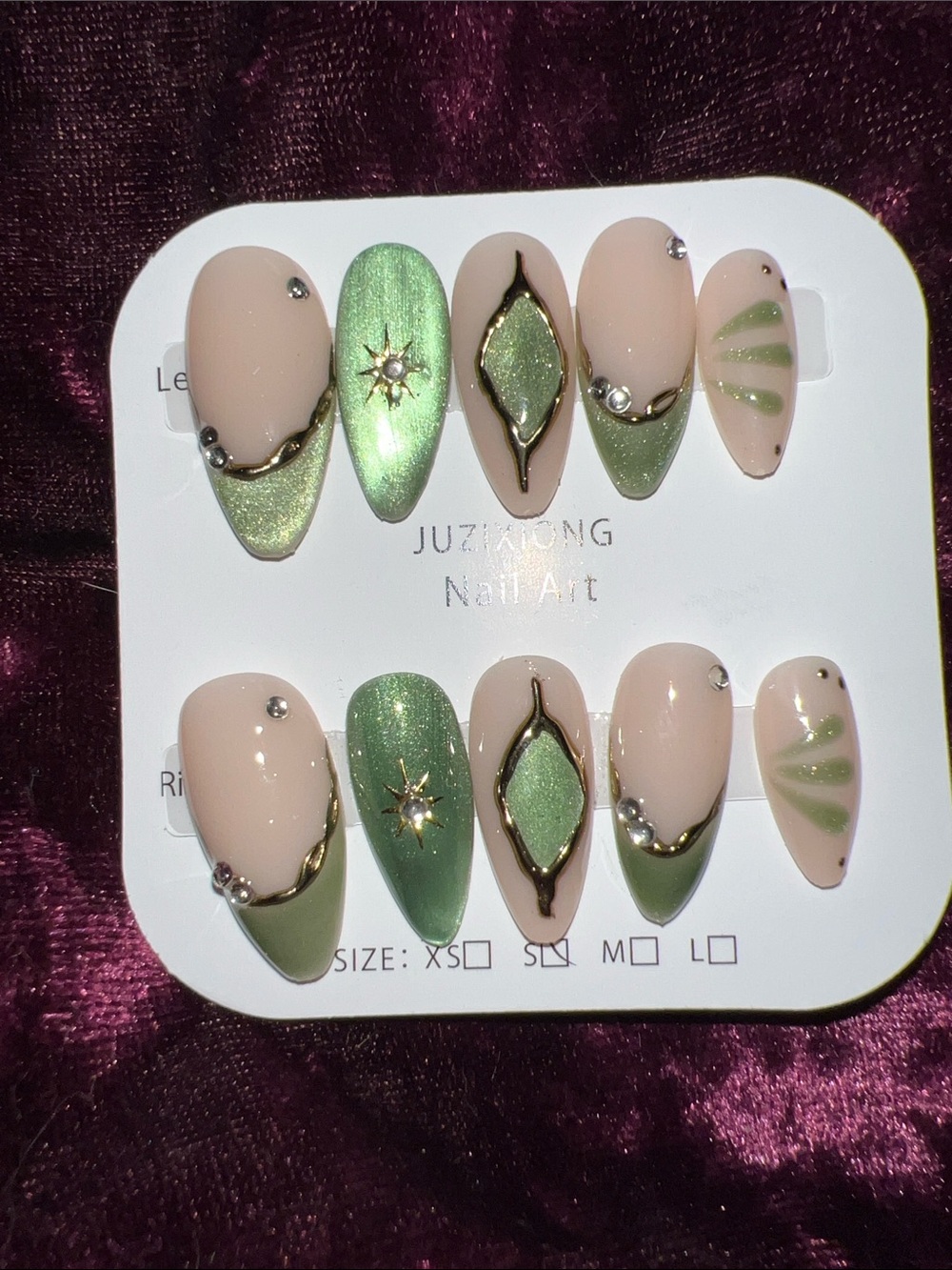 New Woman's Almond Shaped Sz Sm Handmade 3D Nails
